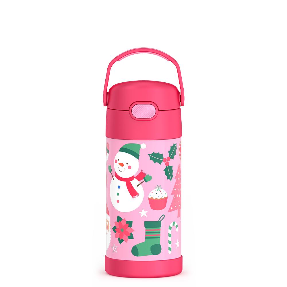 12oz FUNTAINER® WATER BOTTLE PINK SNOWMAN