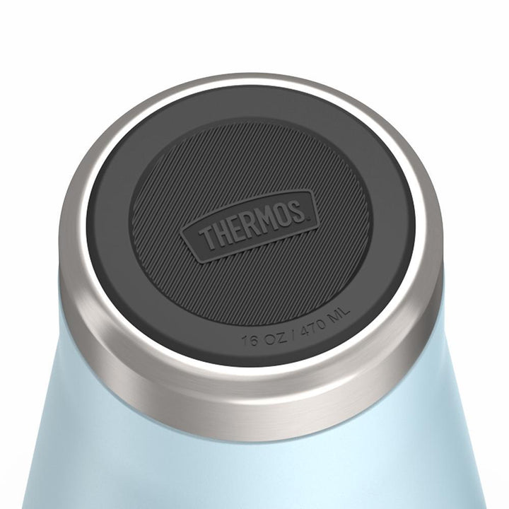 Thermos 16 ounce Stainless Steel Mug with handle, base view of non-slip base, Glacier Blue.