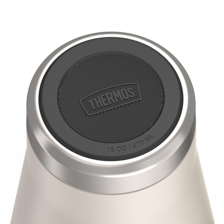 Thermos 16 ounce Stainless Steel Mug with handle, base view of non-slip base, Sandstone Beige.