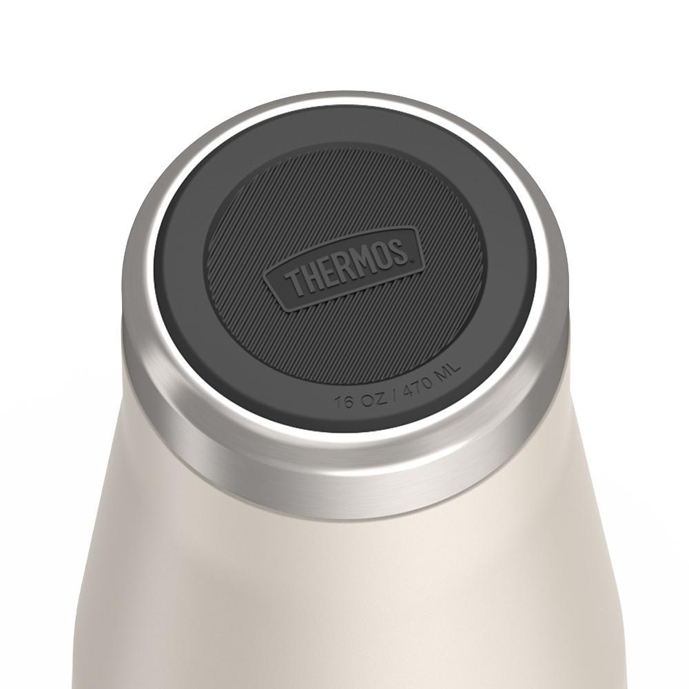 Thermos 16 ounce Stainless Steel Tumbler with twist lock lid, base view of non-slip base, Sandstone Beige.