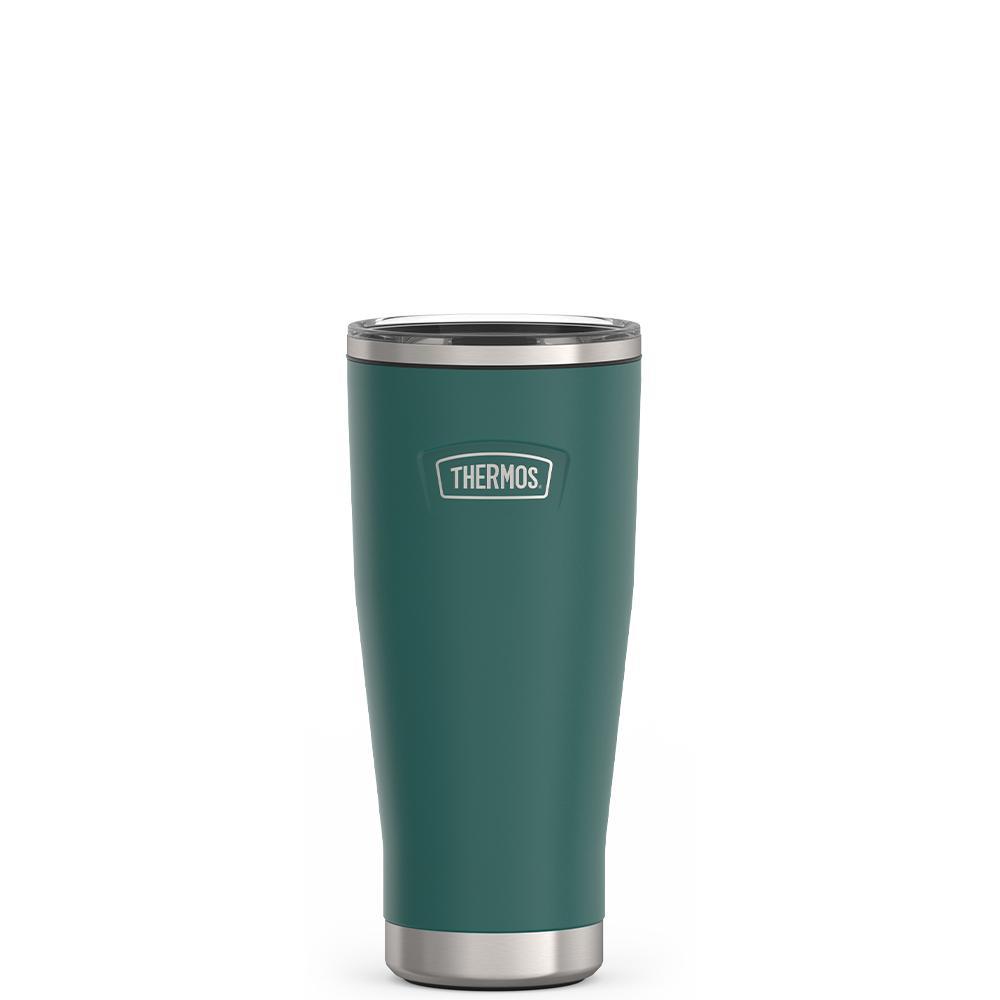 Thermos 18 ounce Stainless Steel Tumbler with slide lock lid, front view, Spruce Green.