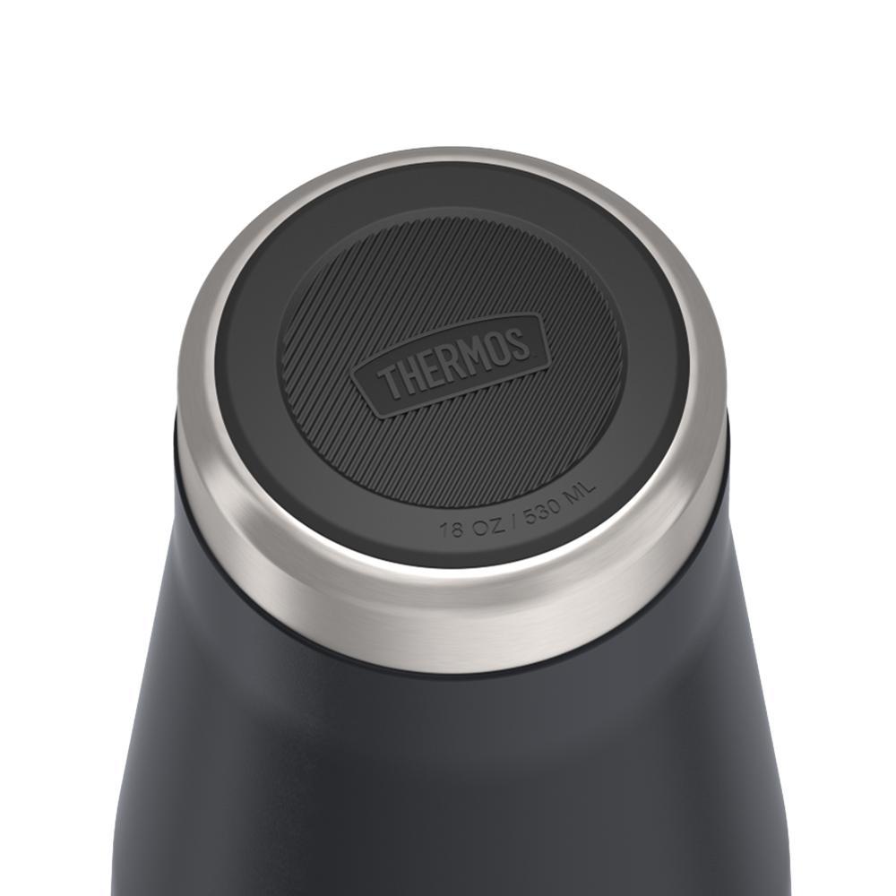 Thermos 18 ounce Stainless Steel Tumbler with slide lock lid, base view of non-slip base, Granite Black.