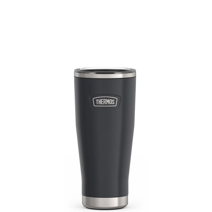 Thermos 18 ounce Stainless Steel Tumbler with slide lock lid, front view, Granite Black.