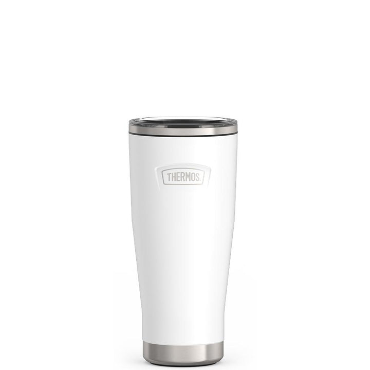 Thermos 18 ounce Stainless Steel Tumbler with slide lock lid, front view, Snow White.