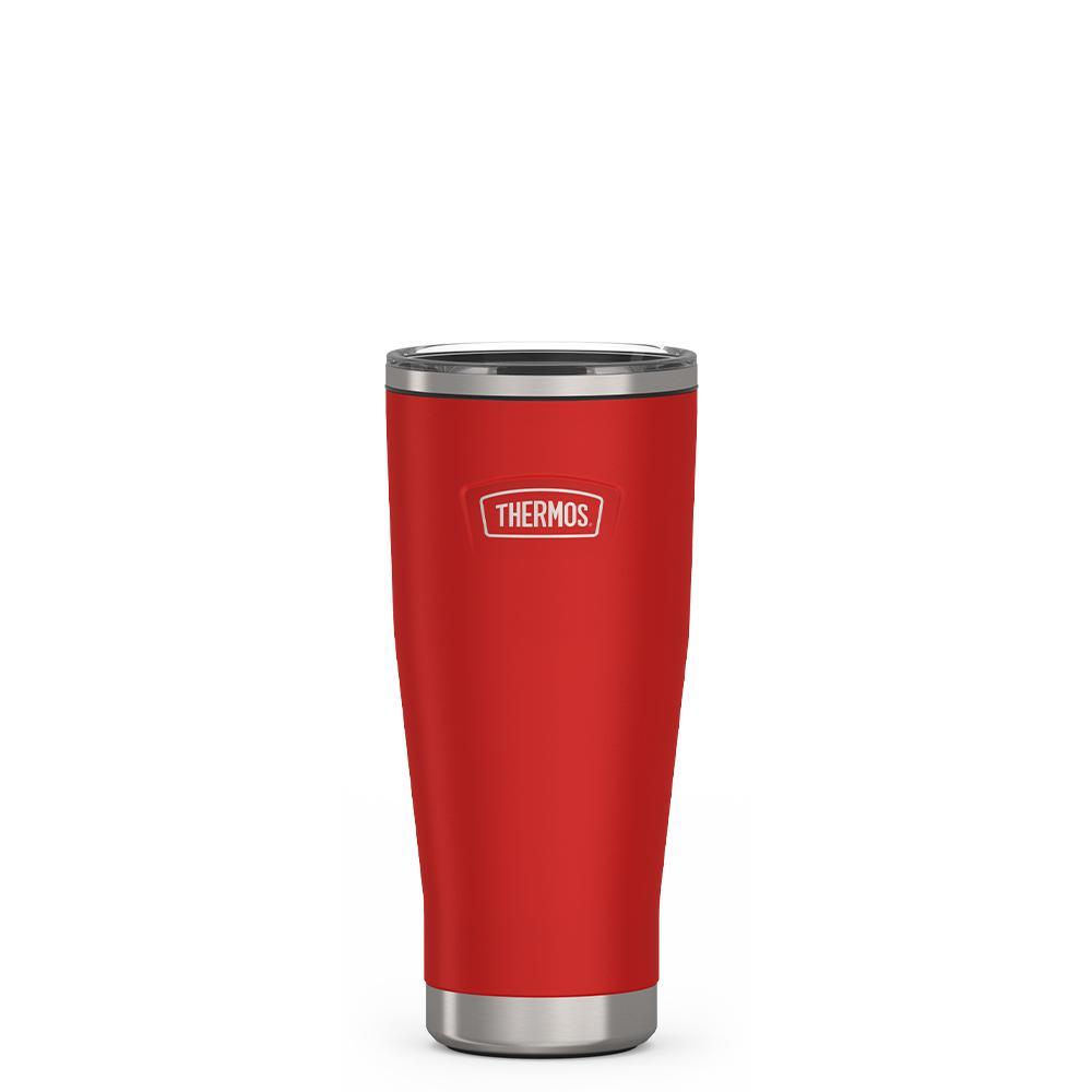 Thermos 18 ounce Stainless Steel Tumbler with slide lock lid, front view, Crimson Red.