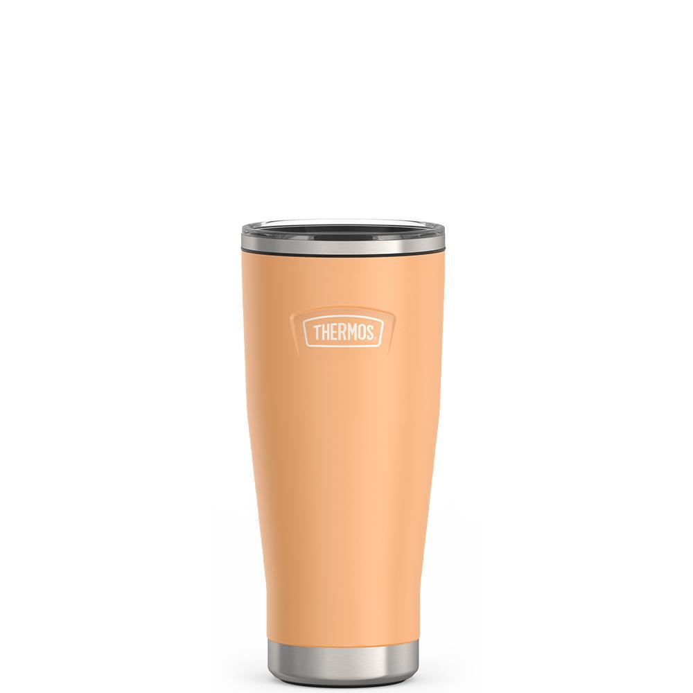 Thermos 18 ounce Stainless Steel Tumbler with slide lock lid, front view, Melon Orange.