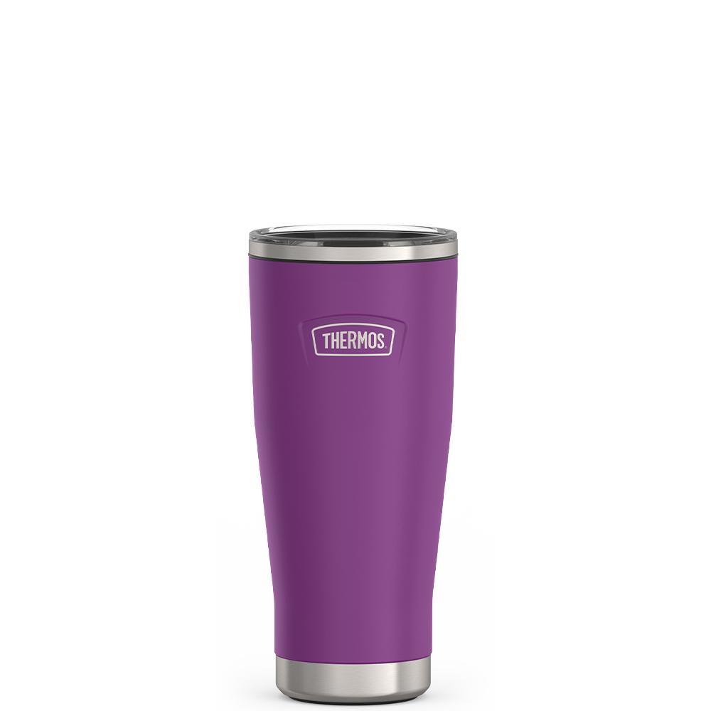 Thermos 18 ounce Stainless Steel Tumbler with slide lock lid, front view, Plum Purple.