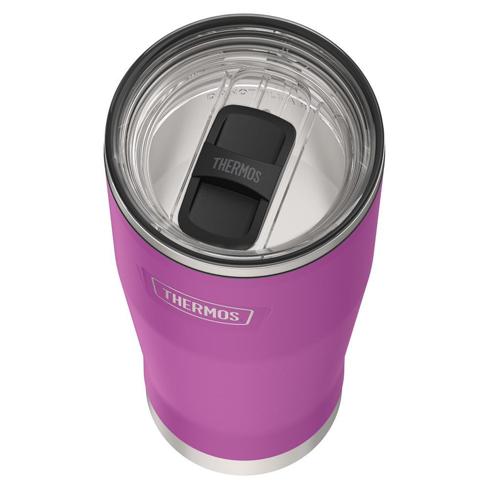 Thermos 18 ounce Stainless Steel Tumbler with slide lock lid, top view of slide lock lid, with slide closed, Plum Purple.