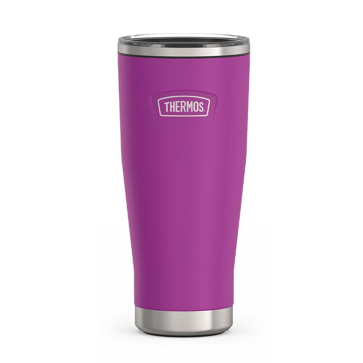 Thermos 18 ounce Stainless Steel Tumbler with slide lock lid, front view, Plum Purple.