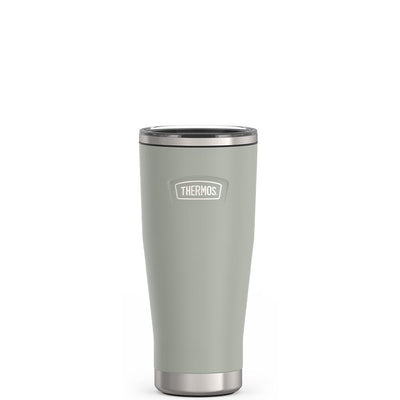 Thermos 18 ounce Stainless Steel Tumbler with slide lock lid, front view, River Rock Grey.