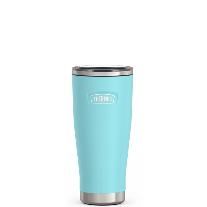 Thermos 18 ounce Stainless Steel Tumbler with slide lock lid, front view, Sea Green.