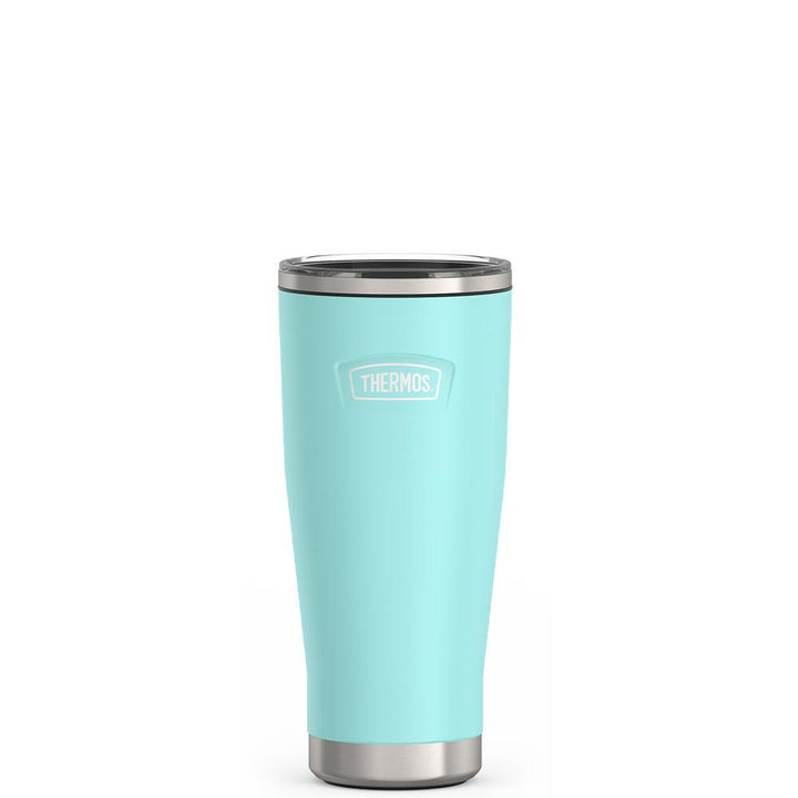 Thermos 18 ounce Stainless Steel Tumbler with slide lock lid, front view, Sea Green.