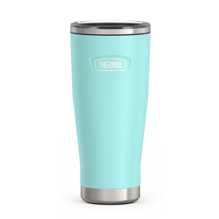 Thermos 18 ounce Stainless Steel Tumbler with slide lock lid, front view, Sea Green.