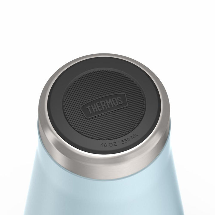 Thermos 18 ounce Stainless Steel Mug with handle and slide lock lid, base view of non-slip base, Glacier Blue.