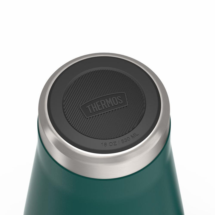 Thermos 18 ounce Stainless Steel Mug with handle and slide lock lid, base view of non-slip base, Spruce Green.