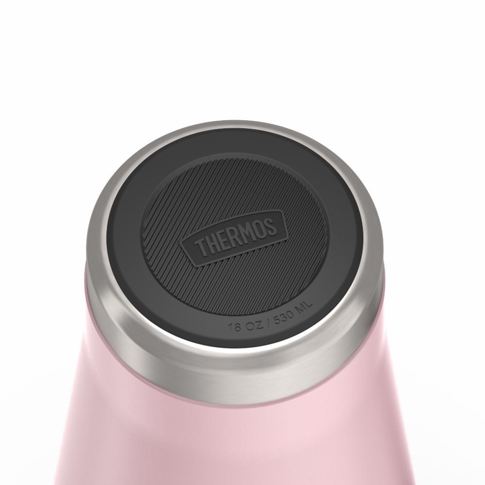 Thermos 18 ounce Stainless Steel Mug with handle and slide lock lid, base view of non-slip base, Sunset Pink.