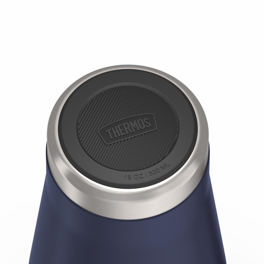 Thermos 18 ounce Stainless Steel Mug with handle and slide lock lid, base view of non-slip base, Mystic Navy.