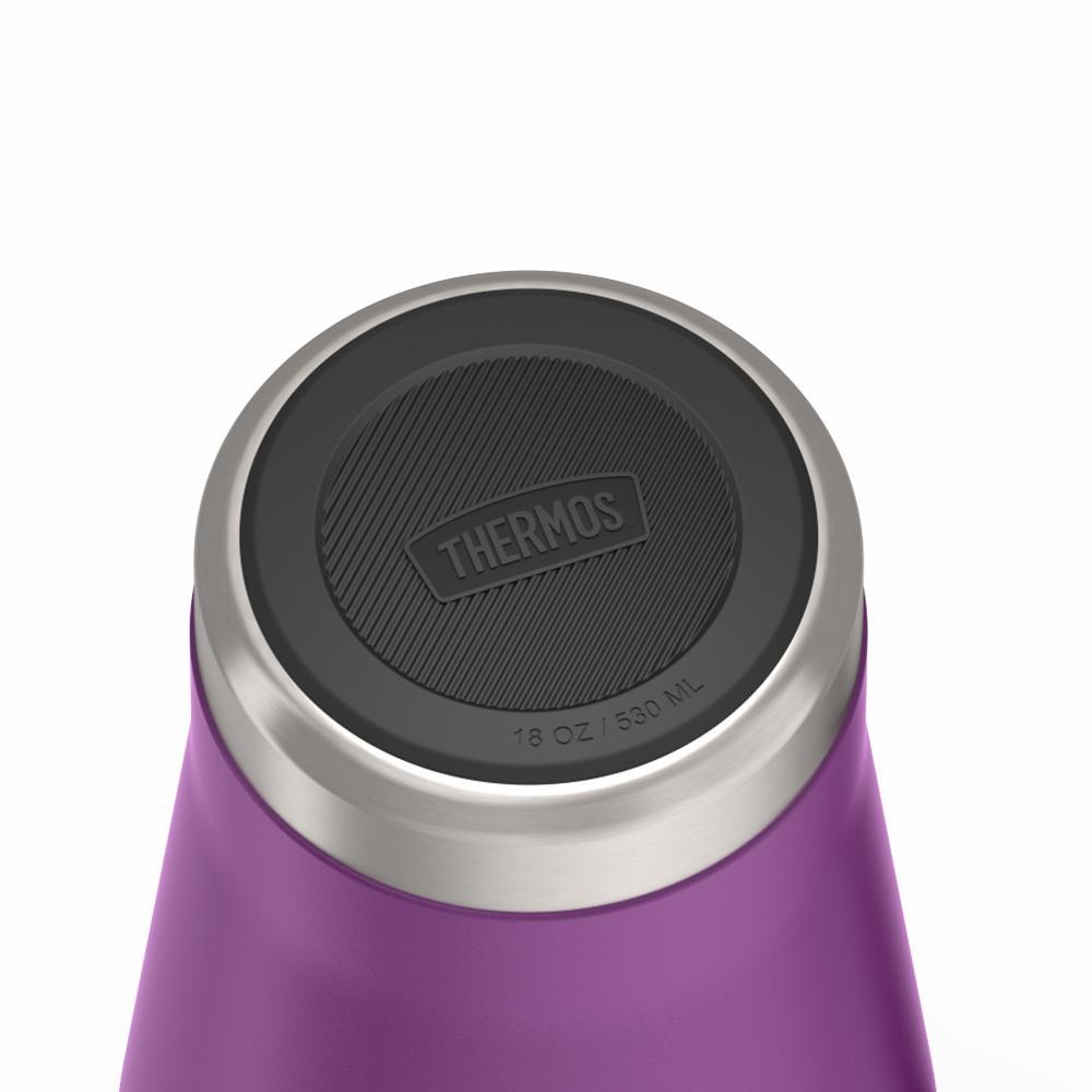 Thermos 18 ounce Stainless Steel Mug with handle and slide lock lid, base view of non-slip base, Plum Purple.