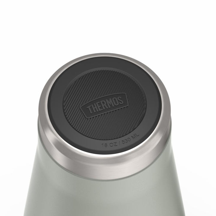 Thermos 18 ounce Stainless Steel Mug with handle and slide lock lid, base view of non-slip base, River Rock Grey.