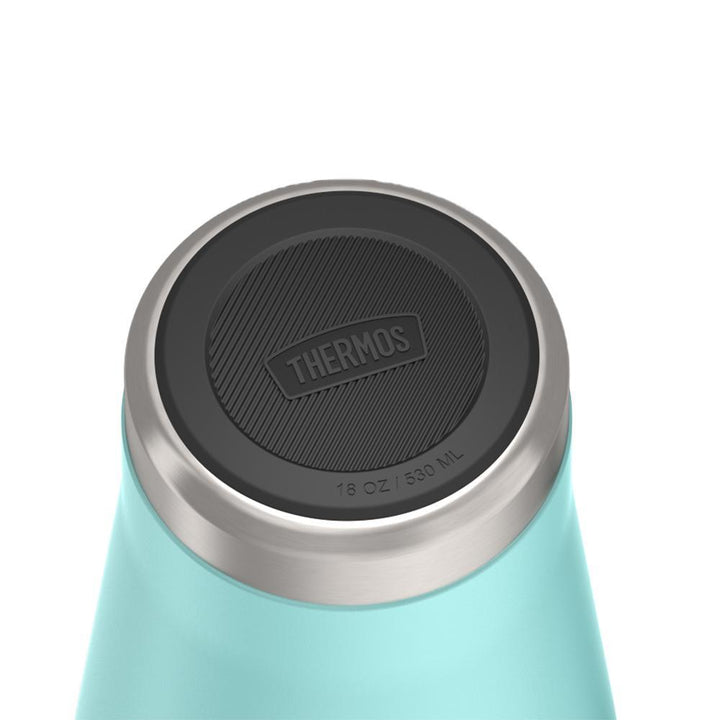 Thermos 18 ounce Stainless Steel Mug with handle and slide lock lid, base view of non-slip base, Sea Green.