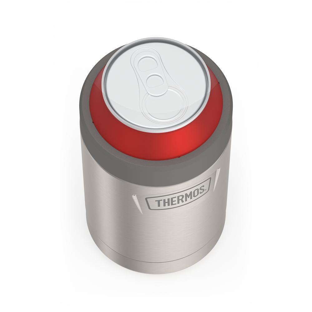 12 ounce can insulator with can of soda, Matte Stainless Steel.