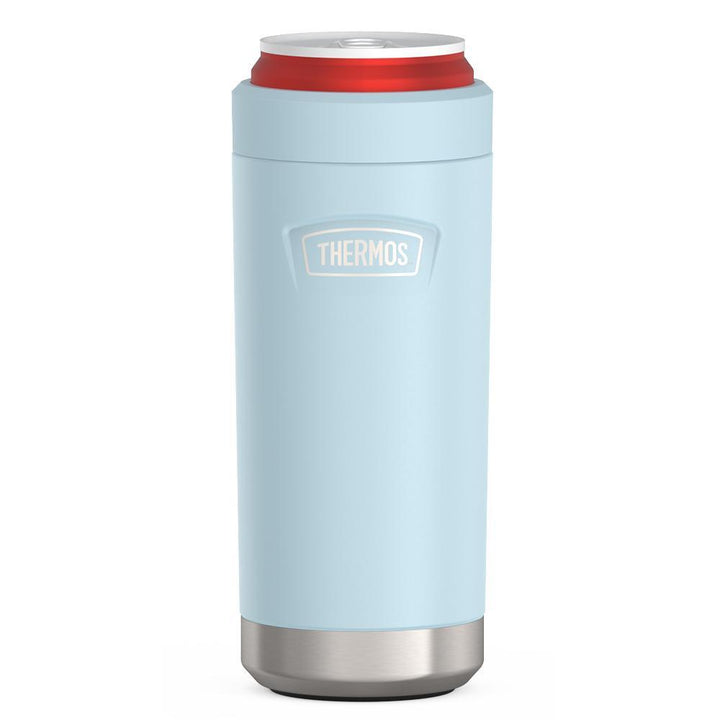 12 ounce Slim Can Insulator with Quick Change retention ring to secure the can, Glacier, front view.
