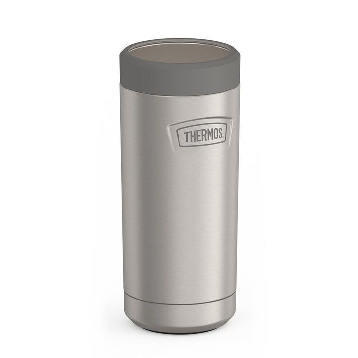 12 ounce Slim Can Insulator, Matte Stainless Steel, side view.