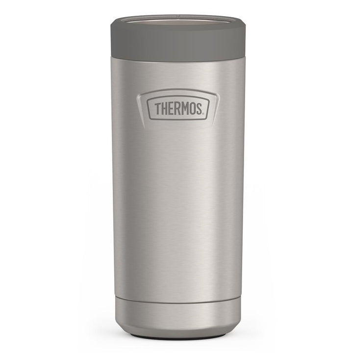 12 ounce Slim Can Insulator, Matte Stainless Steel, front view.