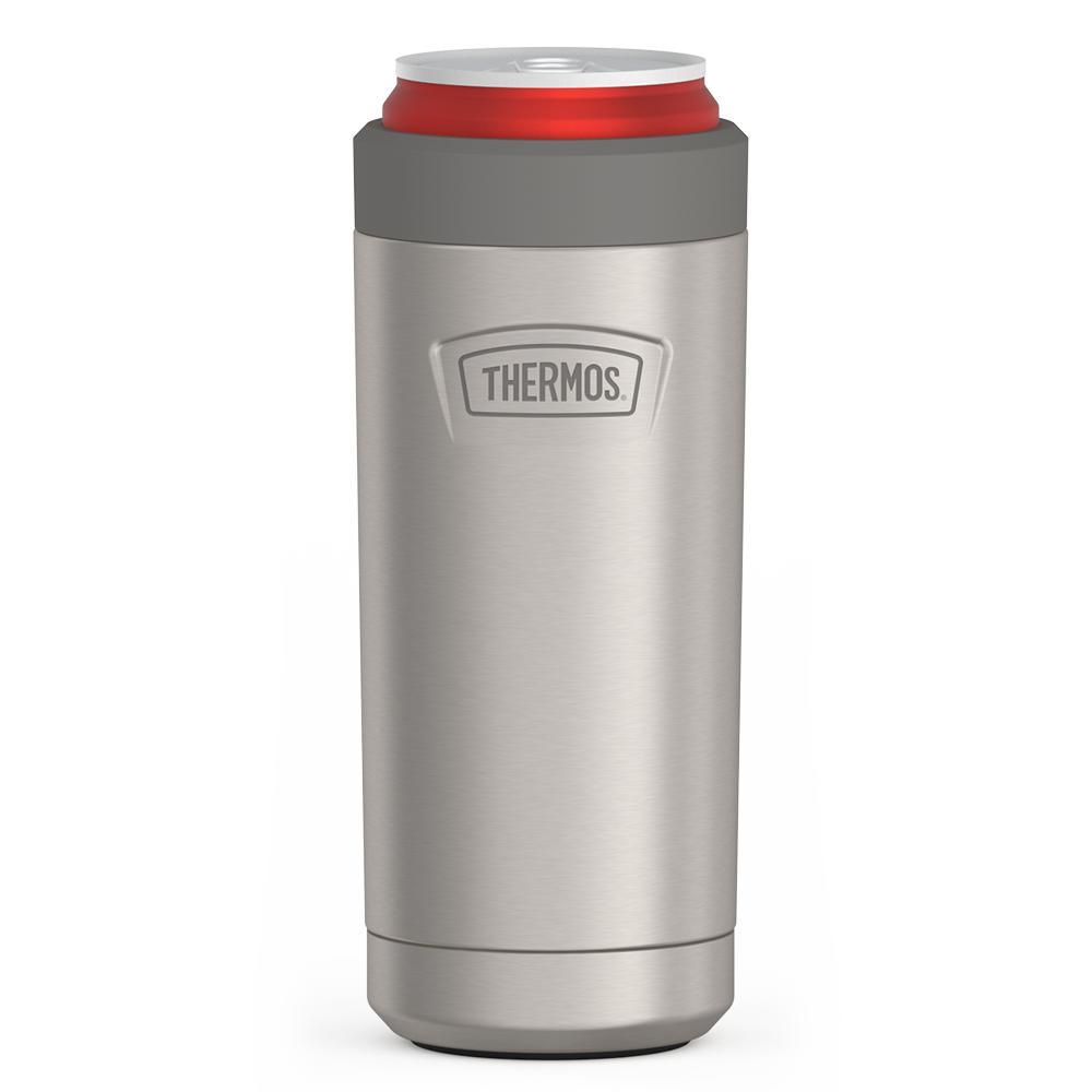 12 ounce Slim Can Insulator with Quick Change retention ring to secure the can, Matte Stainless Steel.