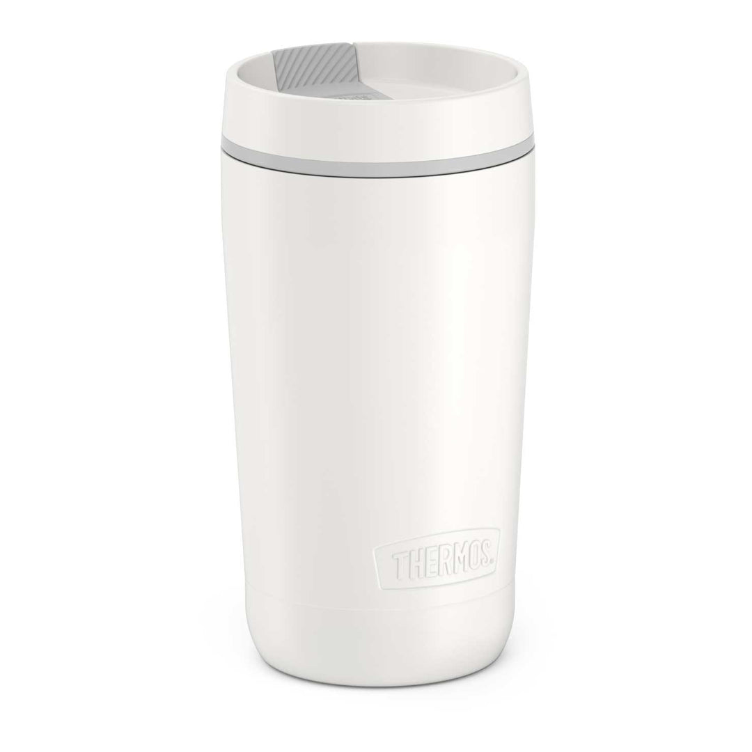 12 ounce Alta tumbler, white. Side view.