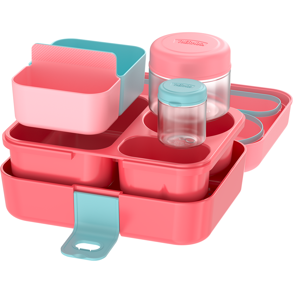 Includes 8oz food jar, two storage dividers and a 2oz condiment jar