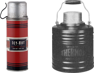 Circa 1920, Icy Hot Bottle and circa 1924 Thermos Jumbo Jug, a gallon-sized cork insulated container