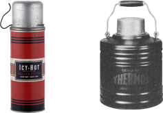 Circa 1920, Icy Hot Bottle and circa 1924 Thermos Jumbo Jug, a gallon-sized cork insulated container